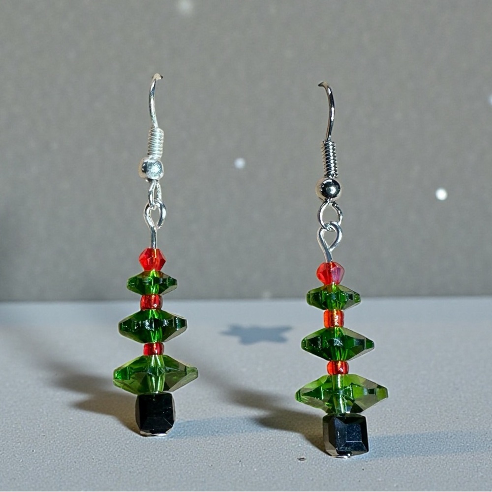 Festive Christmas Tree Earrings in silver tone